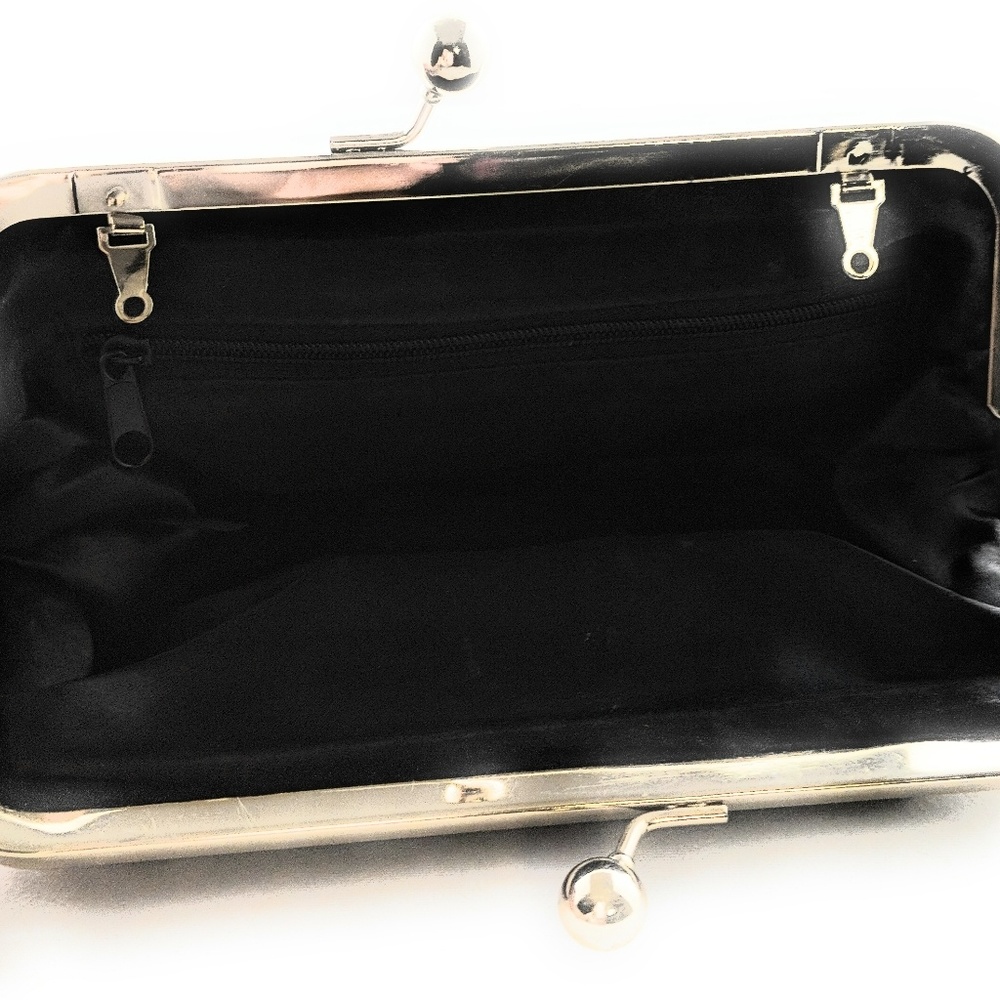 Zipper Ruffle Clutch Bag Black Satin o/s - Picture 6 of 7
